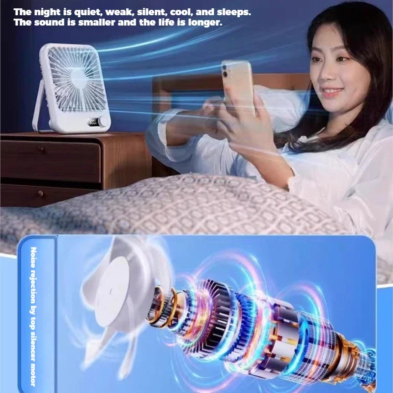 2024 New small fan handy charging long life ultra-thin desktop fan Large wind super quiet folding handheld table fan 3