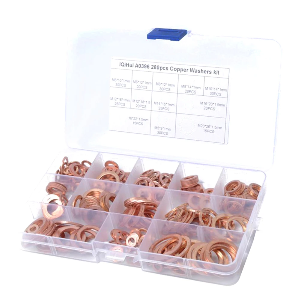 

280pcs Brand New Copper Washer Gaskets Flat Rings 12 Sizes