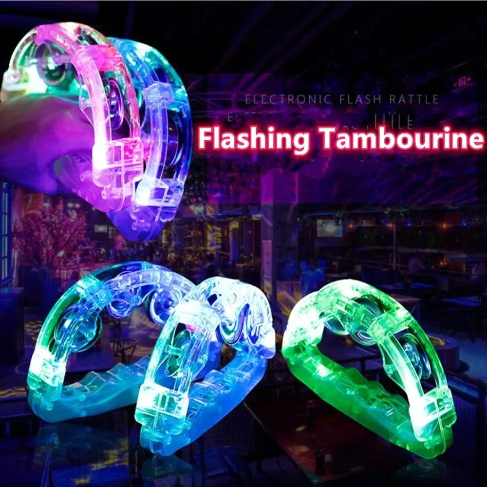 SPORTFUNSF Flashing Tambourine LED Light Up Sensory Toy For Kids Musical Instrument Shaking Noisemakers Concert Parties Shaking