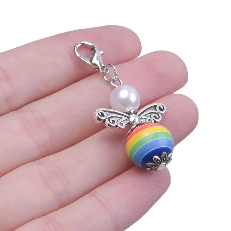 12pcs/Lot Guardian Angel Charms Keychain Beads Angel Wings Pendant