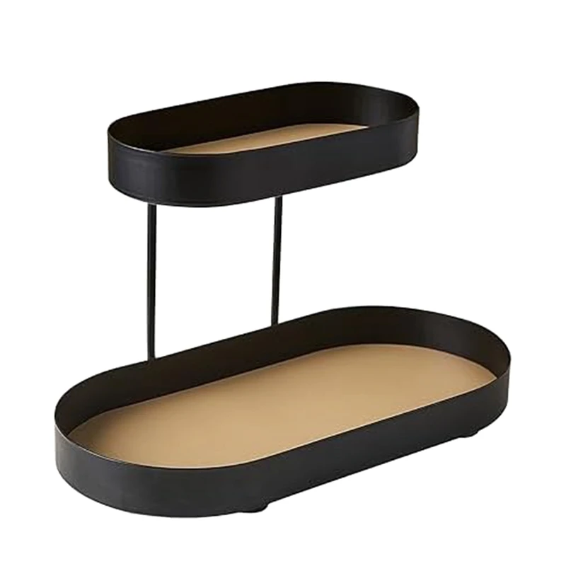 

Кожаная железная черная Рабочая стойка для духов, органайзер для комода, двойная черная стойка для хранения косметических духов, прочная