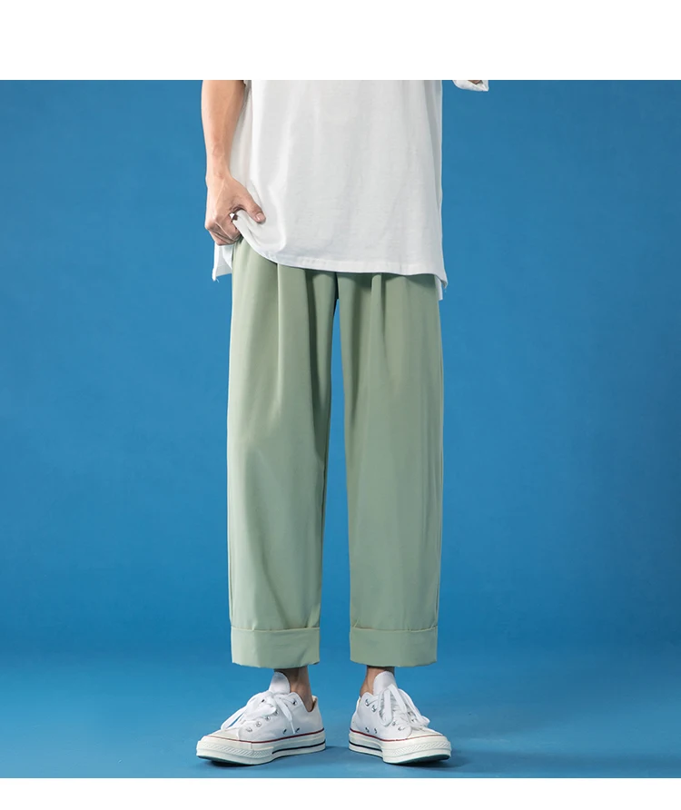 casual joggers Summer Thin Casual Pants Men Fashion Breathable Straight Pants Men Streetwear Solid Color Ice Silk Pants Mens Trousers M-5XL casual khaki pants