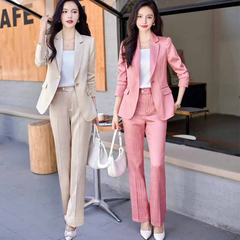 

Apricot Suit Jacket for Women Spring and Autumn 2023 New High-End Business Wear Temperament Goddess Style Suit Wide-Leg Pants Su