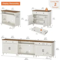 Buffet Cabinet with 4 Doors and 2 Drawers,Wood Kitchen Storage Cabinets, Farmhouse Sideboard Credenza with 2 Open Shelves 2