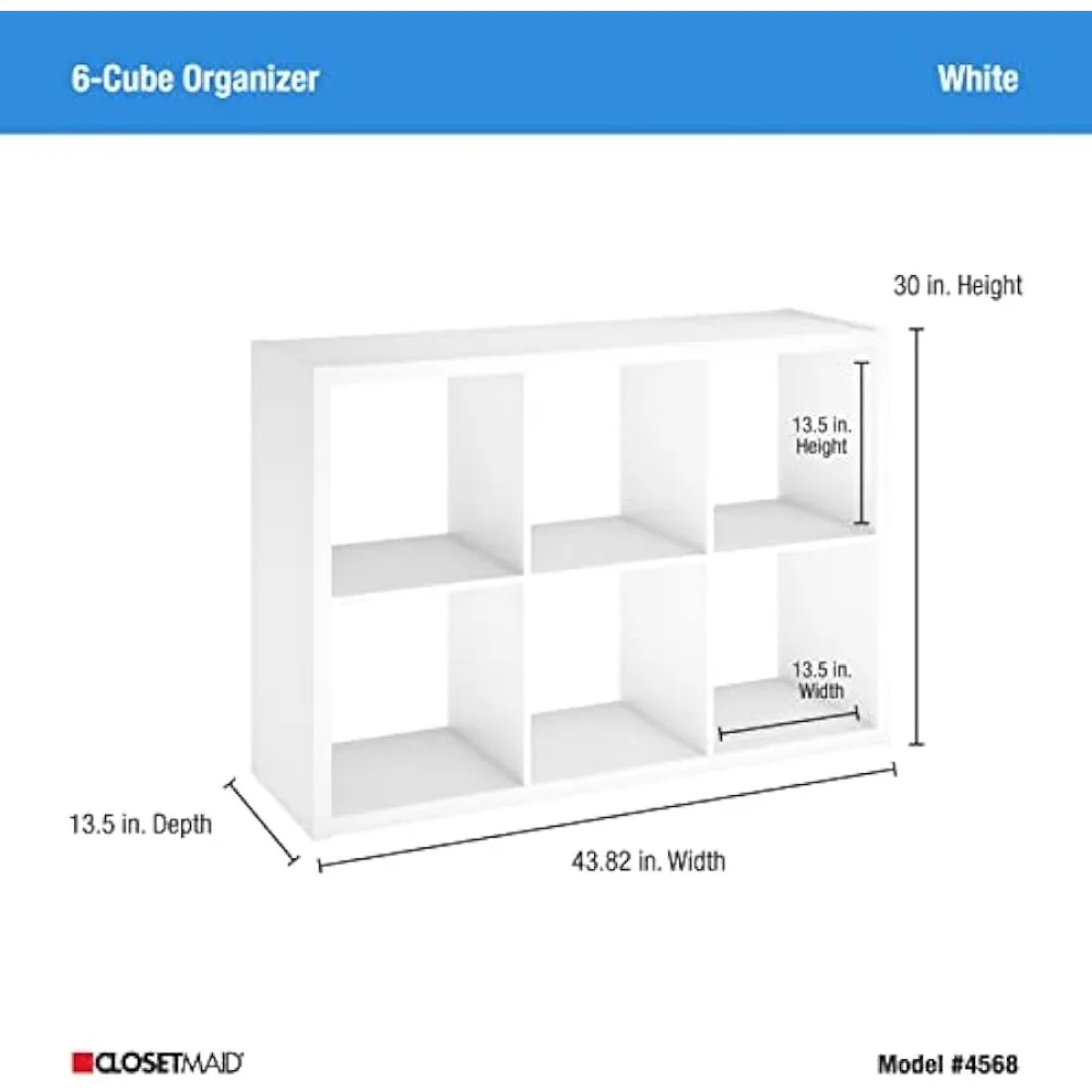 ClosetMaid 6 Cube Storage Shelf Organizer Bookshelf with Back Panel, Easy  Assembly, Wood, White Finish