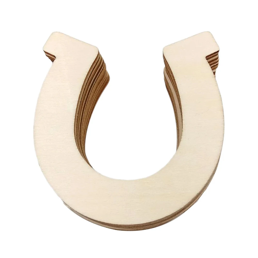 48Pcs Wood Discs Slices Horseshoe Shape Wood Gift Wooden Blanks Horseshoe Unfinished Wood Cutouts Natural Chip Shape