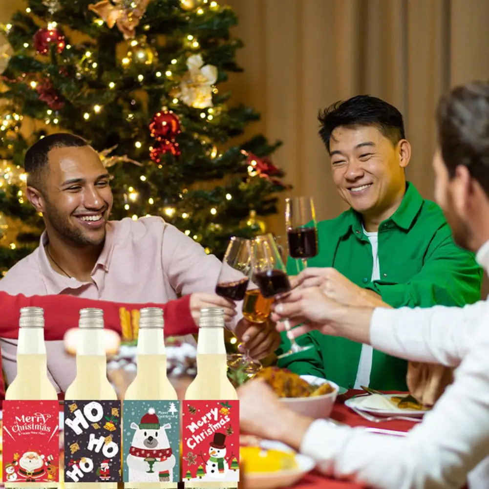 

24-pack Christmas Wine Bottle Stickers Cartoon Christmas Snowman Bear Self-adhesive Gift Box Sealed Beer Bottle Label Stickers