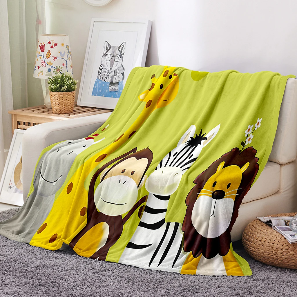 

Cartoon Cute Funny Animal Zoo Party Childern Kids Warm Soft Polyester Throw Flannel Blanket for Couch Bed Travel Cover Bedding