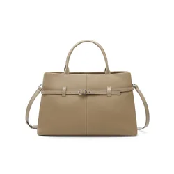 Elegant Women's Large - Capacity Luxury Tote and Shoulder Bag in Premium Cowhide (Elephant Grey)