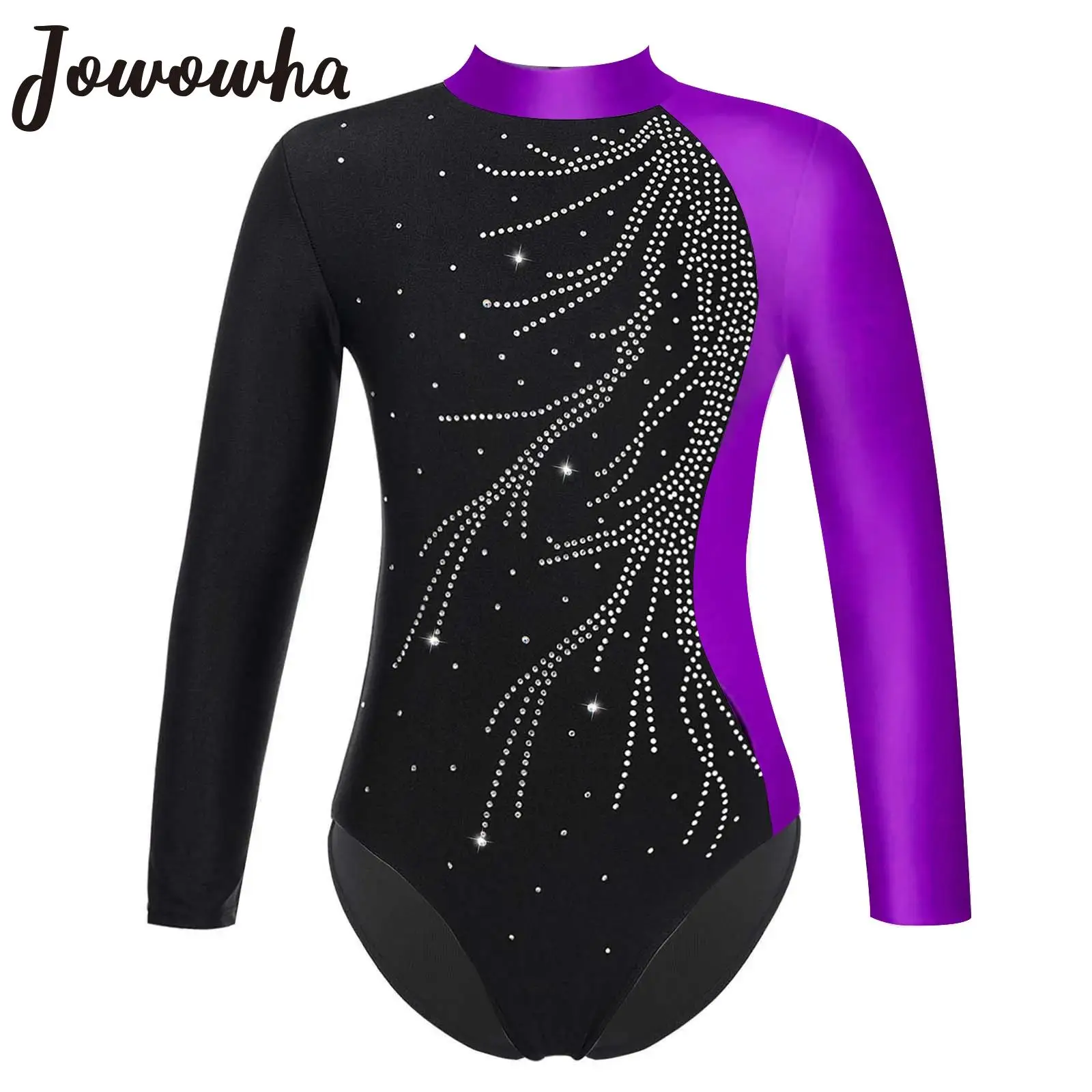 

Kids Girls Gymnastics Leotard Ballet Dance Figure Ice Skating Stage Performance Dancewear Long Sleeve Shiny Rhinestone Jumpsuit