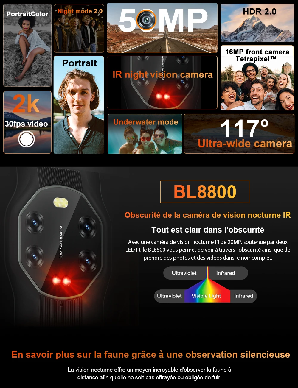 Blackview BL8800 Night Vision & BL8800 Pro 5G Téléphone robuste Caméra d'imagerie thermique FLIR® Smartphone 6,58" 8 Go + 128 Go Téléphone portable