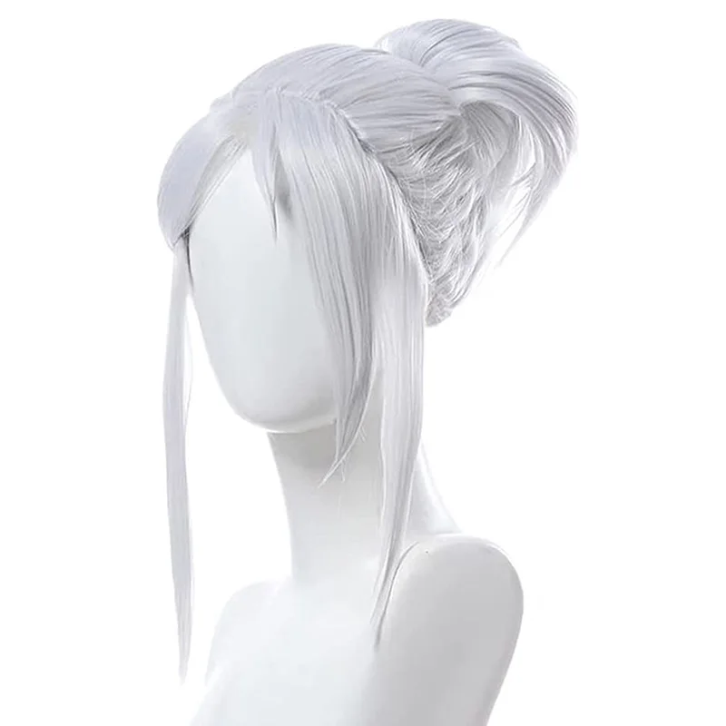 Halloween Cosplay Game Anime Valorant Jett Wig Silvery White Hair Costumes Props Halloween Dress Up Party Carnival Wigs+ Wig Cap