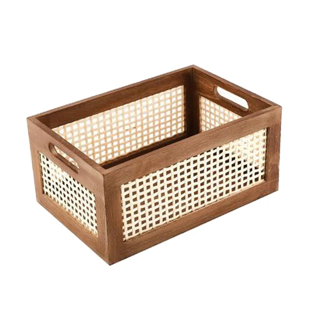 Woven Wood Basket Sundries Storage Basket Drawer Storage Box Wood Storage  Crate Box for Sundry Pantry Kitchen Bathroom Cabinet - AliExpress