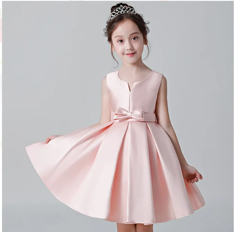 

Детское строгое атласное платье подружки невесты, красное, розовое, серое, для детей от 3 до 12 лет