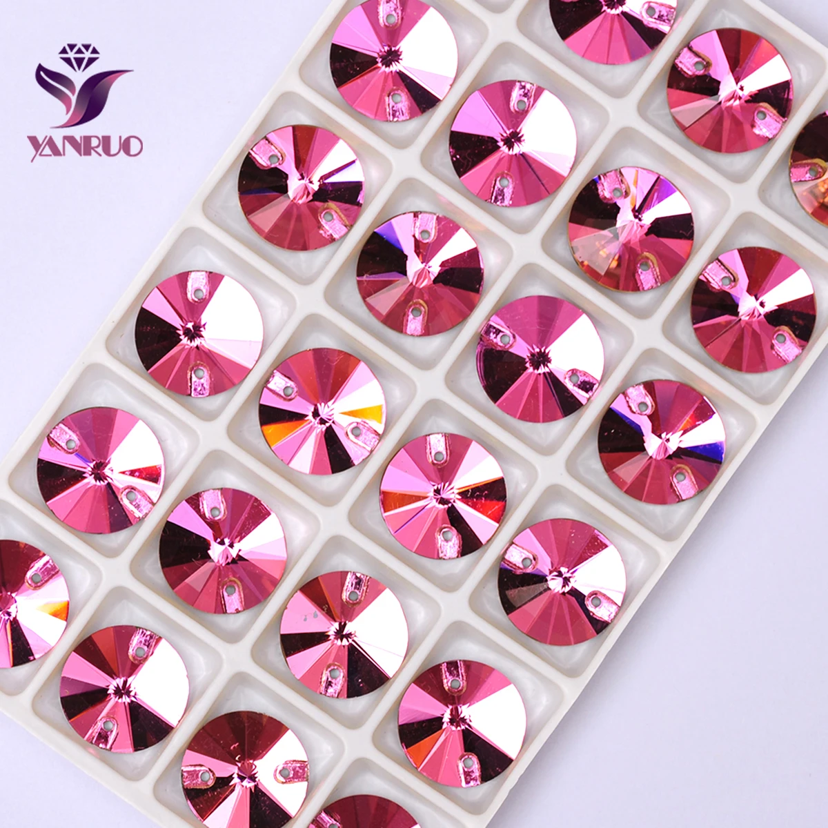 

YANRUO 3200 Rivoli Rose Strass Sew on Pink Rhinestones Sewn Glass Flatback Crystals For Handiwork Sewing Wedding Dress