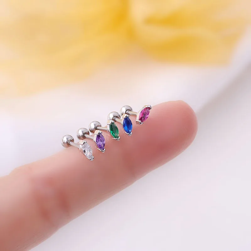 1PC Multicolor Cz Marquise Shape Small Stud Earrings Stainless Steel Helix Cartilage Earrings Conch Tragus Body Piercing Jewelry
