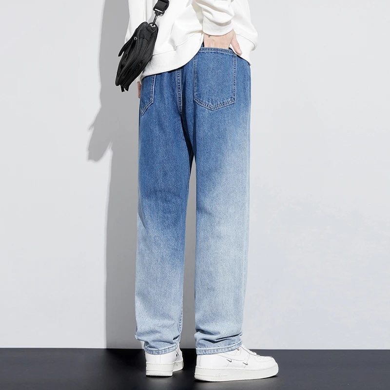 New Autumn&Winter Y2K Jeans Mens Straight Loose Elastic Waist Baggy Denim Pants High Street Wide Leg Trouser Streetwear