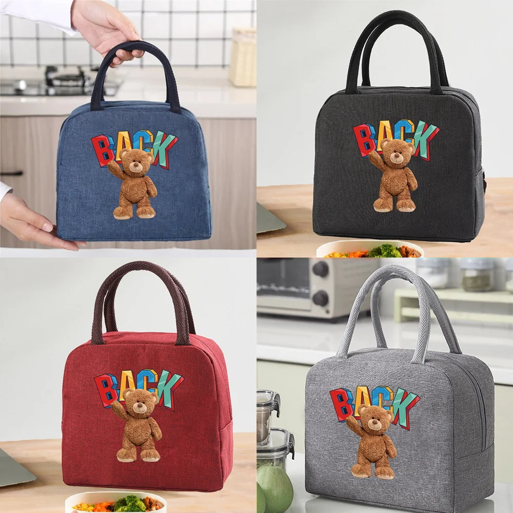 

Lunch Insulated Bag for Kids Portable Meals Thermal Food Picnic Bags Handbags Organizern Back Bears Pattern Unisex Tote Work Bag