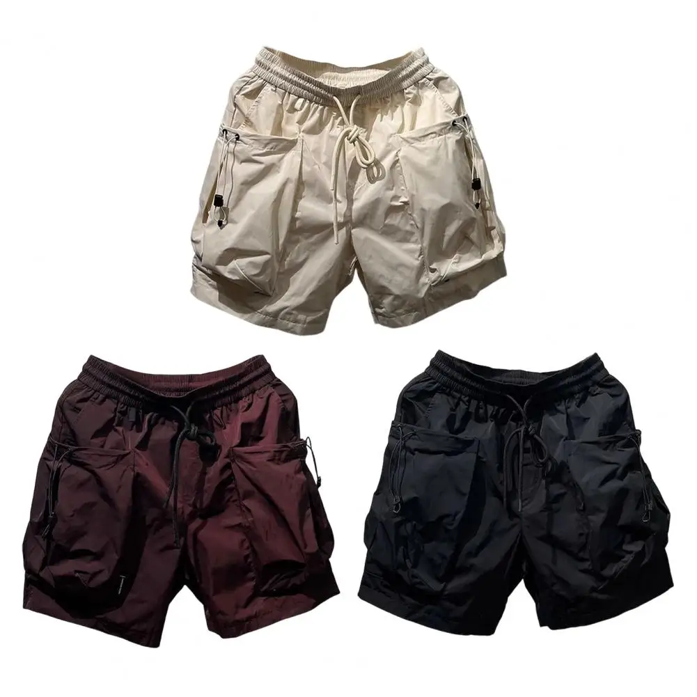 Summer Men Shorts Elastic Waist Adjustable Drawstring Cargo Shorts Thin Wide Leg High Street Hip Hop Style Short Pants 4