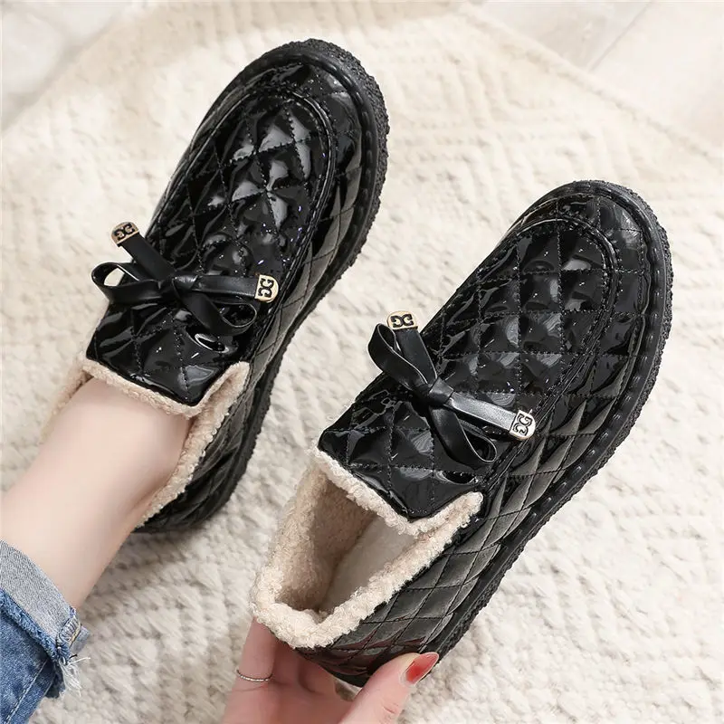 Women's Snow Boots Boot Short Barrel Furry Black White Ankle Shoe