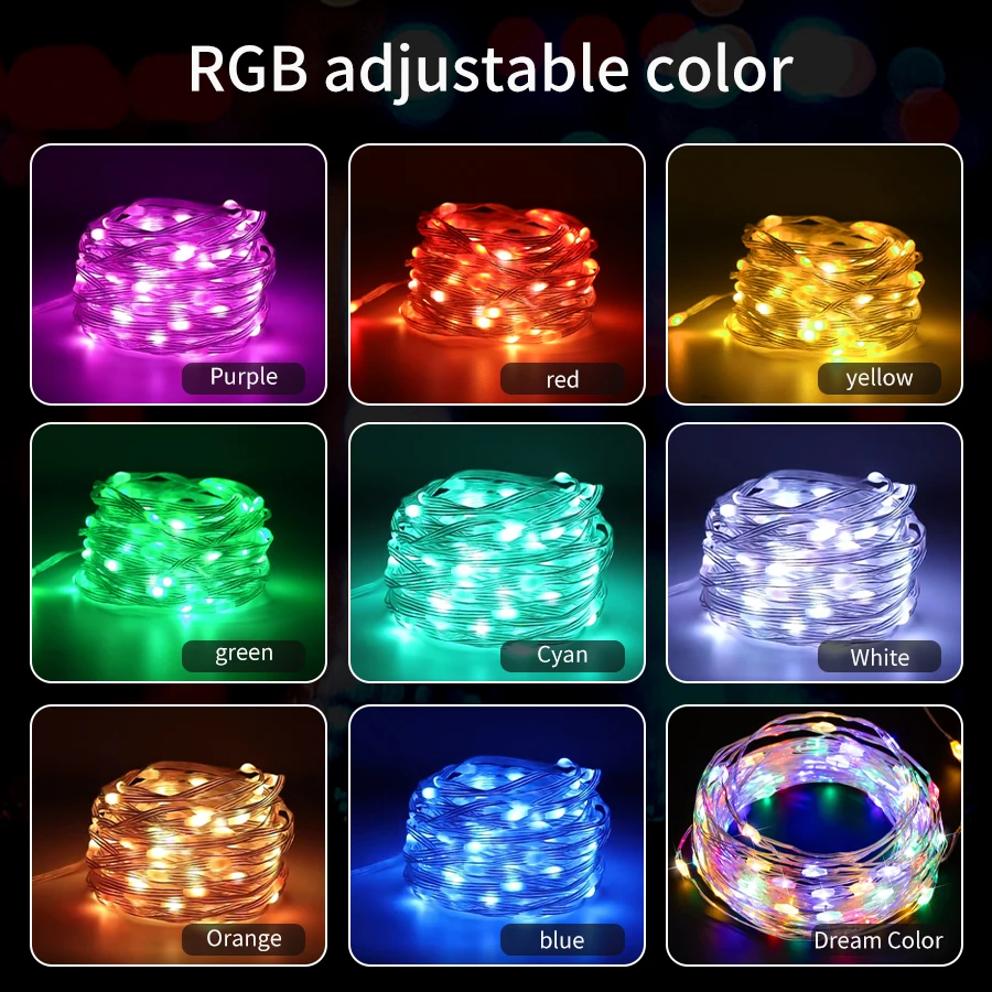RGBIC LED String Bluetooth USB Music Dream Color Lamp Christmas Party Garland Fairy String Light For Home 10M 5M WS2812B 5V