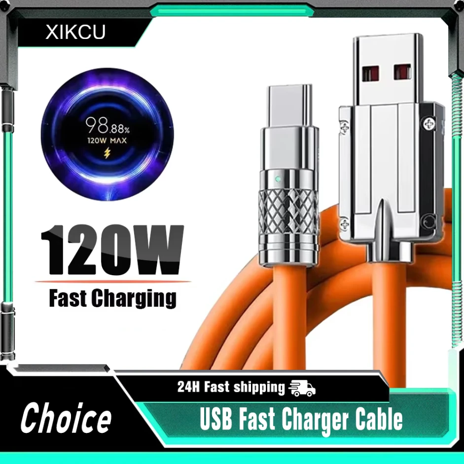 액상 실리콘 케이블 퀵차지 1M USB 케이블 USB C 충전 케이블 (화웨이, 삼성, 샤오미용) 120W 6A 초고속 충전 타입 C
