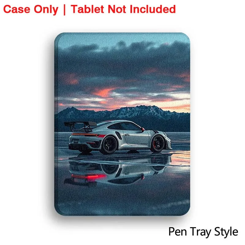 Silver Sports Car Mountain Soft Tablet Case with Pen Tray