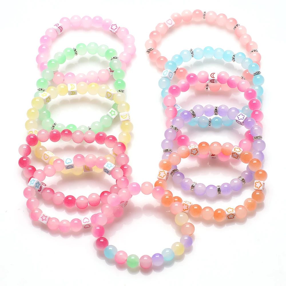 45Pcs 8mm Two-Colors Bracelets Beads Crystal Glass Round Loose