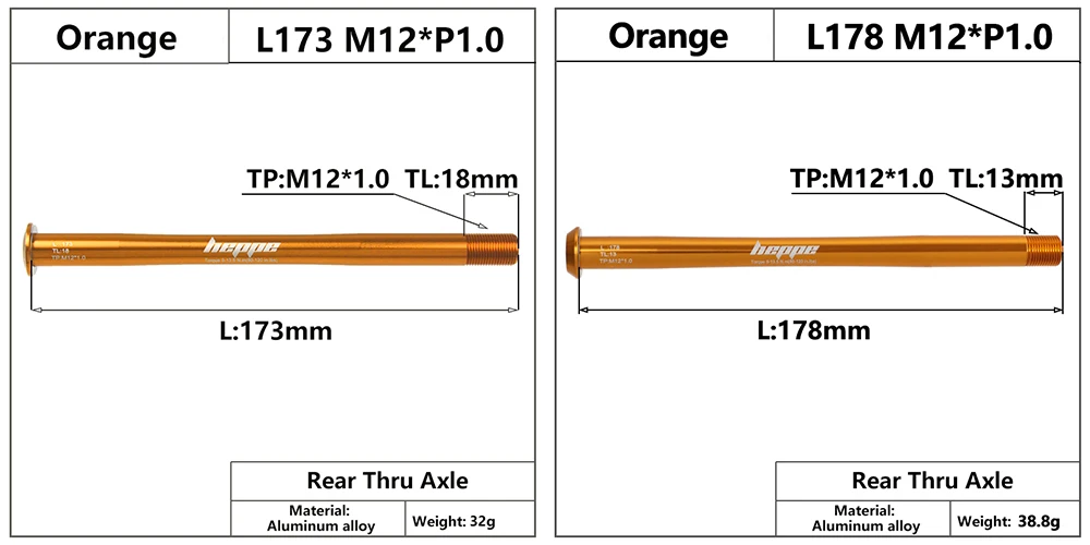 Description Picture 6 of itemHEPPE MTB Road Bike Ultra Light Thru Axle Front Fork Shaft Skewer 12x100/110 Rear Hub Thru Axle 12x142 12x148 Orange Thru Axle