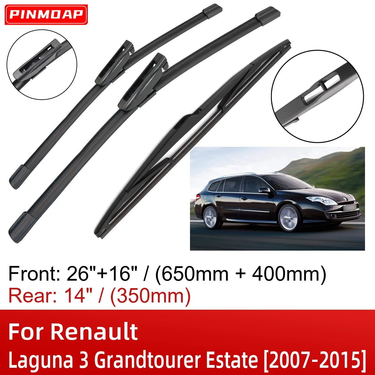 Per Renault Laguna 3 Grandtourer Estate 2007-2015 26 "+ 16" + 14 "Spazzole Tergicristallo Anteriore Posteriore Spazzole Accessori Taglierina 2013 2014