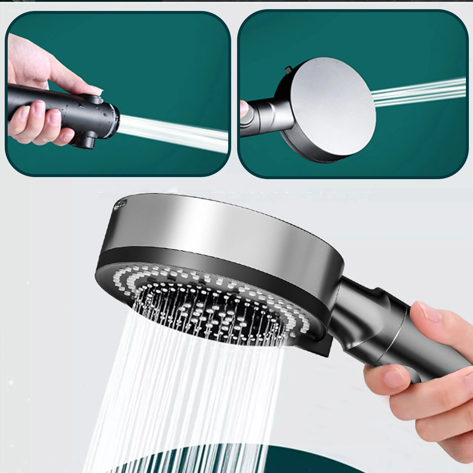 ฝักบัวแรงดันสูง 5 โหมด แบบมือถือ ปรับได้ พร้อมสายฉีดน้ำ ประหยัดน้ำ ปิดน้ำด้วยปุ่มเดียว 1