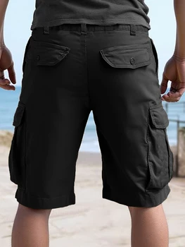 Alternative view of Classic Cargo Shorts, Men's Casual Multi-Pocket Outdoor hiking work pants Cargo Shorts For Outdoor Wear In Summer,Men's Solid Co