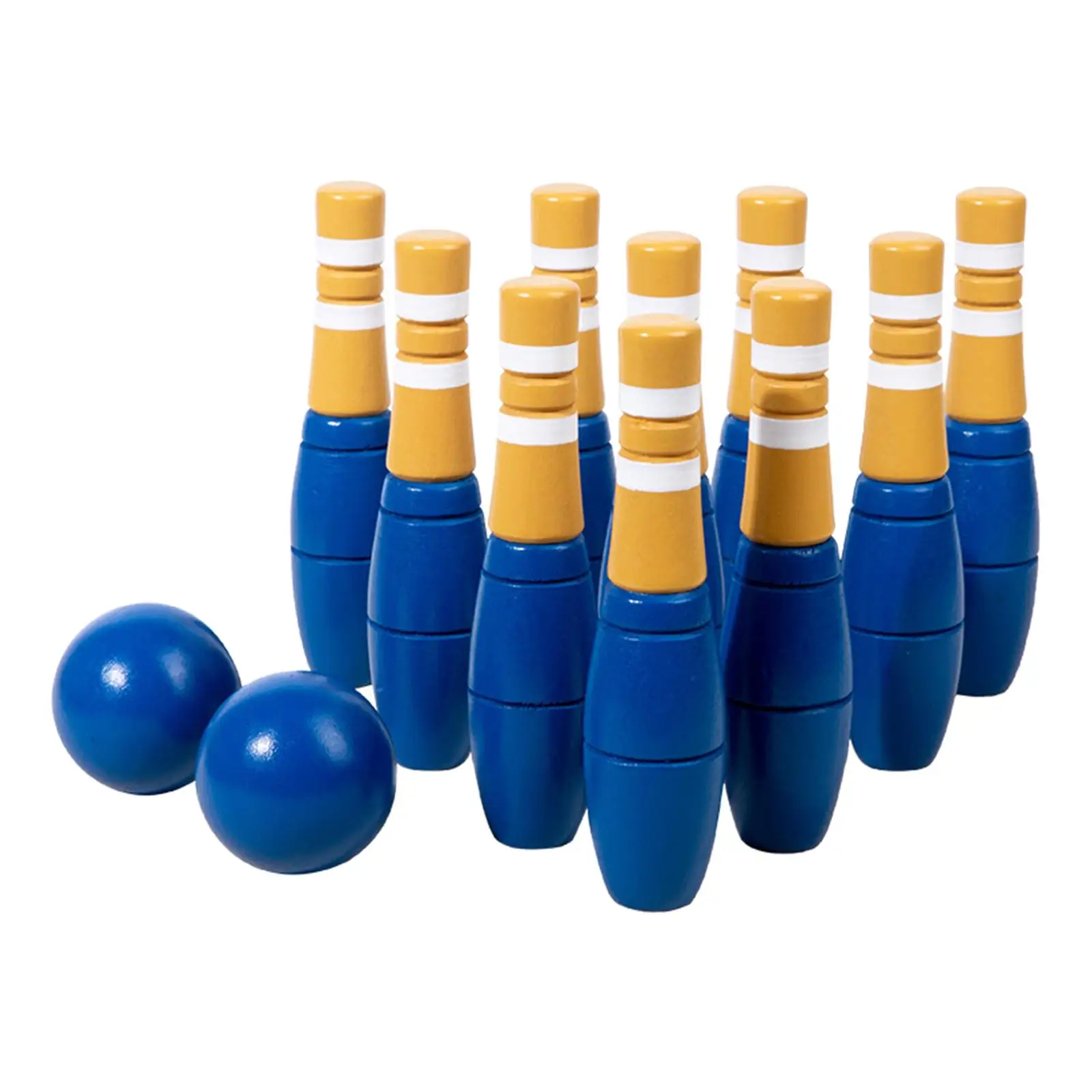 10x Wood Bowling Set Lawn Bowling Skittles and Carrying Bag Mini Pins Kids Toy for Indoor Outdoor Backyard