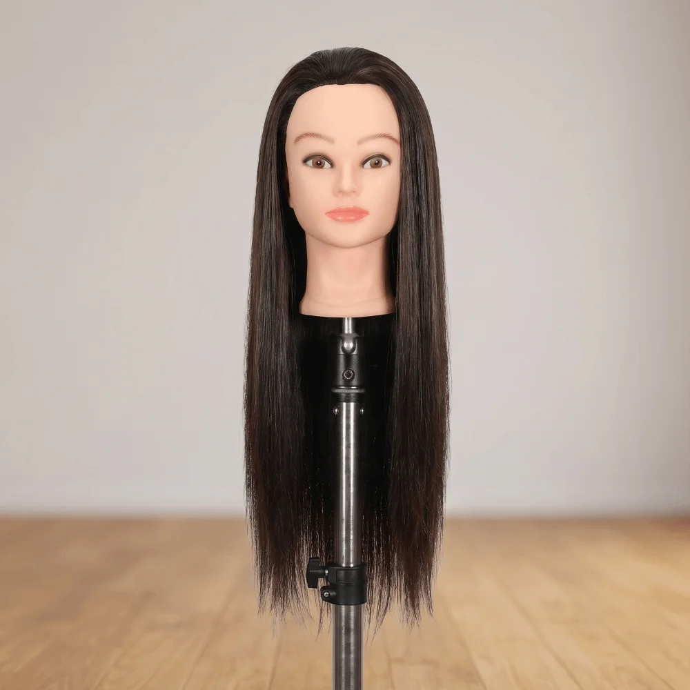 Testa di Manichino Sintetica per Adulti, Modello Creativo con Capelli Lunghi, Testa per Allenamento, Acconciatura Naturale Liscia, Unisex