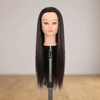 Testa di Manichino Sintetica per Adulti, Modello Creativo con Capelli Lunghi, Testa per Allenamento, Acconciatura Naturale Liscia, Unisex