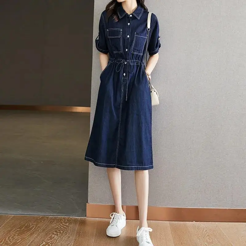 Female Clothing Korean Denim Dresses A-Line Waist Summer New