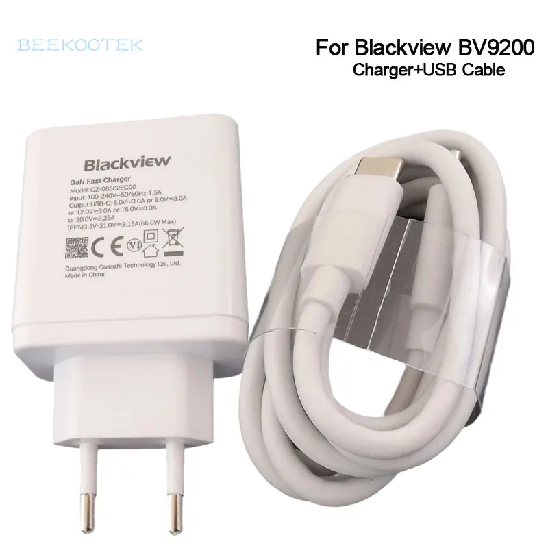 

Оригинальное новое быстрое зарядное устройство Blackview BV9200 GaN, адаптер для путешествий с вилкой европейского стандарта, USB кабель для передачи данных для смартфона Blackview BV9200