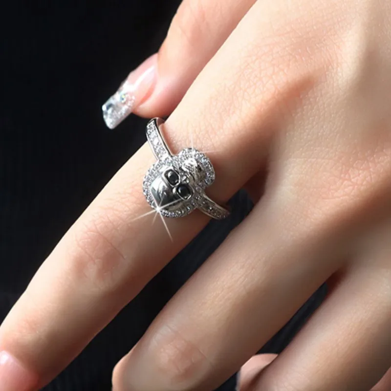 Vintage Gothic Death Skull Skeleton Cocktail Ring for Women Men Shiny CZ Hip Hop Halloween Funny Rings Party Jewelry Gifts