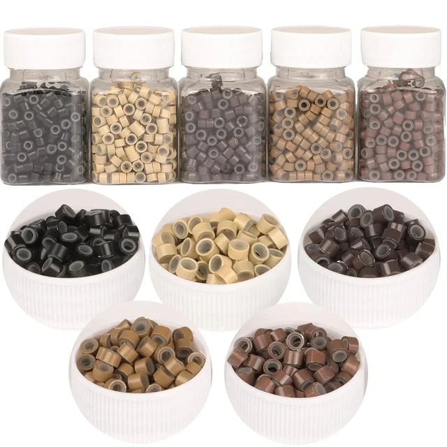 1000 pièces Extensions de cheveux Micro anneaux liens perles 5mm perles doublées de Silicone pour Extensions de cheveux humains outil-multicolore 1