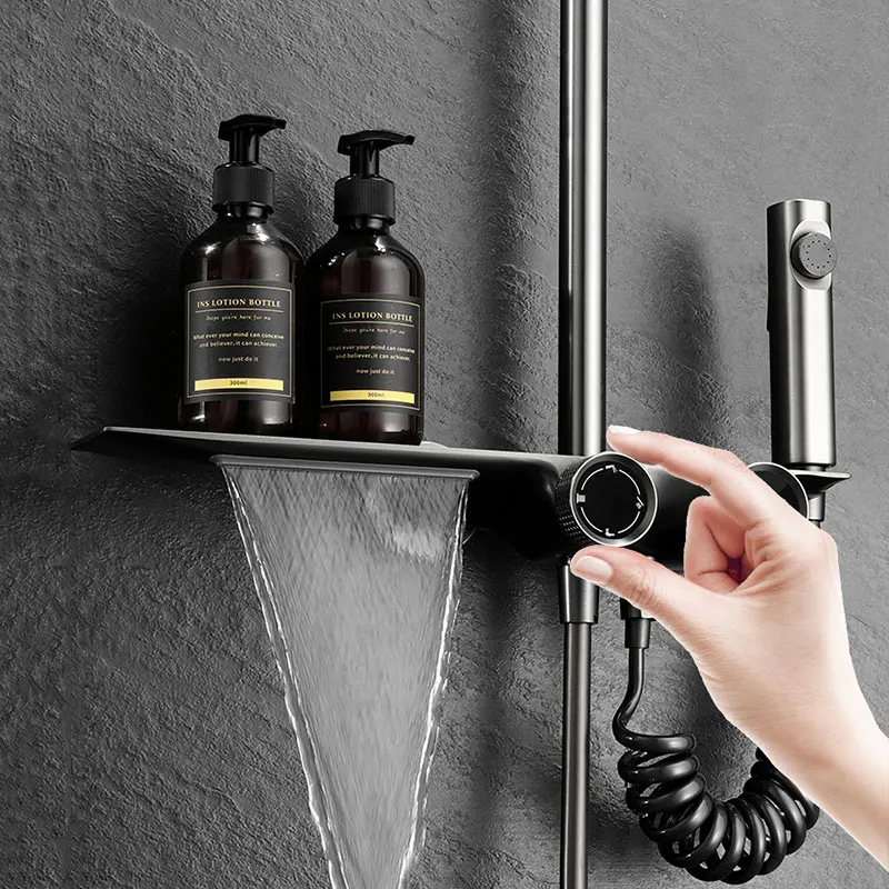 

Luxury Bathroom Waterfall Faucet High Pressure Rain Shower Head System Full Bath Douche Shower Set for Bathroom Accessories Sets