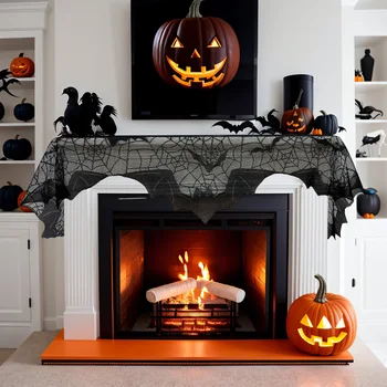 Transform Your Home Decor with Halloween Spider and Bat Fireplace Scarf - 50x200cm Size for Spooky Charm