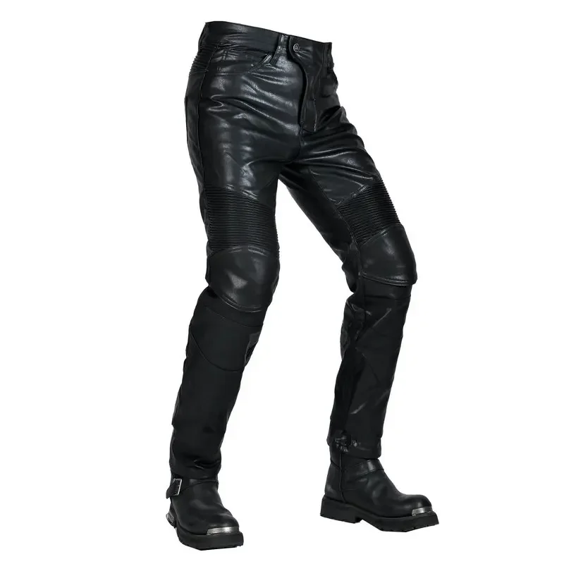 

2024 Motorcycle Riding Jeans Motocross Racing Pants PU Leather Biker Trousers Waterproof Windproof Men With 4X CE Knee Hip Pad