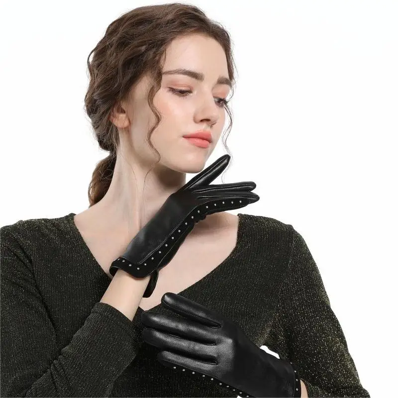 

Winter Gloves Warm Women Real Leather Wool lined Outdoor Riding Driving Full Finger Mittens Gloves SLPH212205