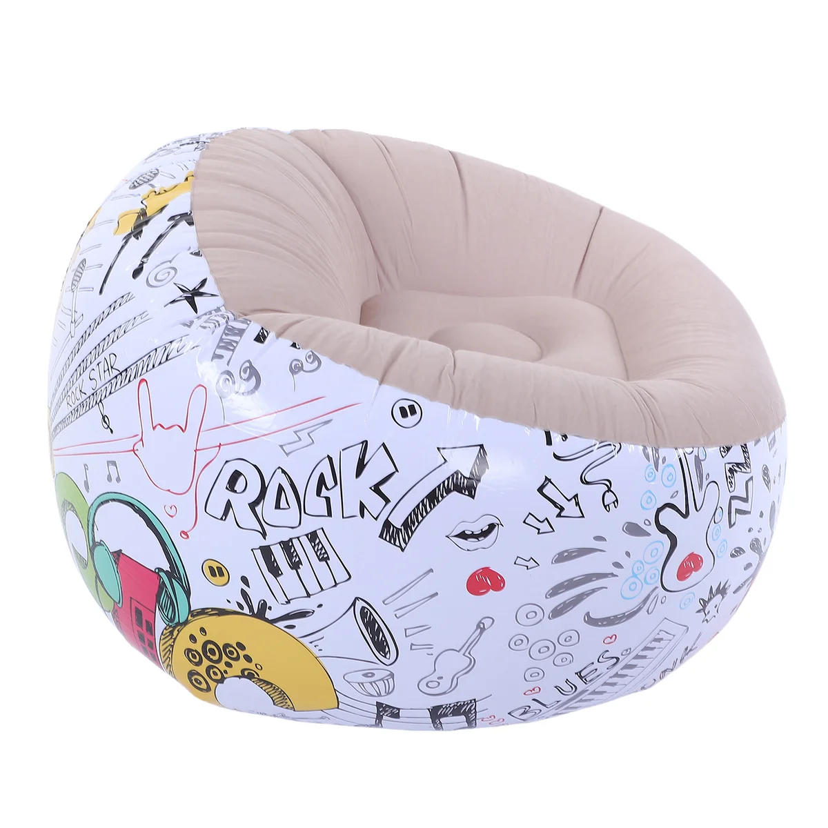 Inflatable Bean Bag Chair Doodle Pattern PVC Flocked Blow Up Sofa Chair for Living Room Bedroom Inflatable Flocked Lounge Chair — view 4
