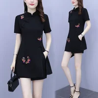 Women's Suit Chinese Style Clothes Two Piece Sets 2025 Summer New Crop Top And Shorts Retro Cheongsam Outfits Matching For Women - Image 2