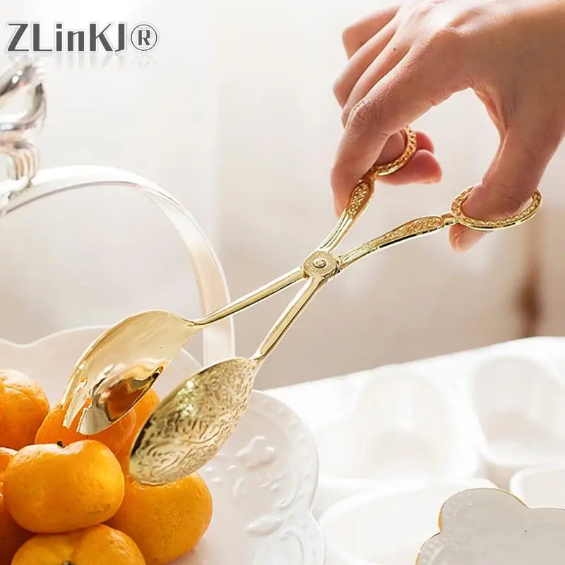 Food Tong Gold-plated Snack Cake Clip Salad Bread Pastry Clamp Baking Tool Fruit Salad Cake Clip Kitchen Utensils Wedding Decor food tongs