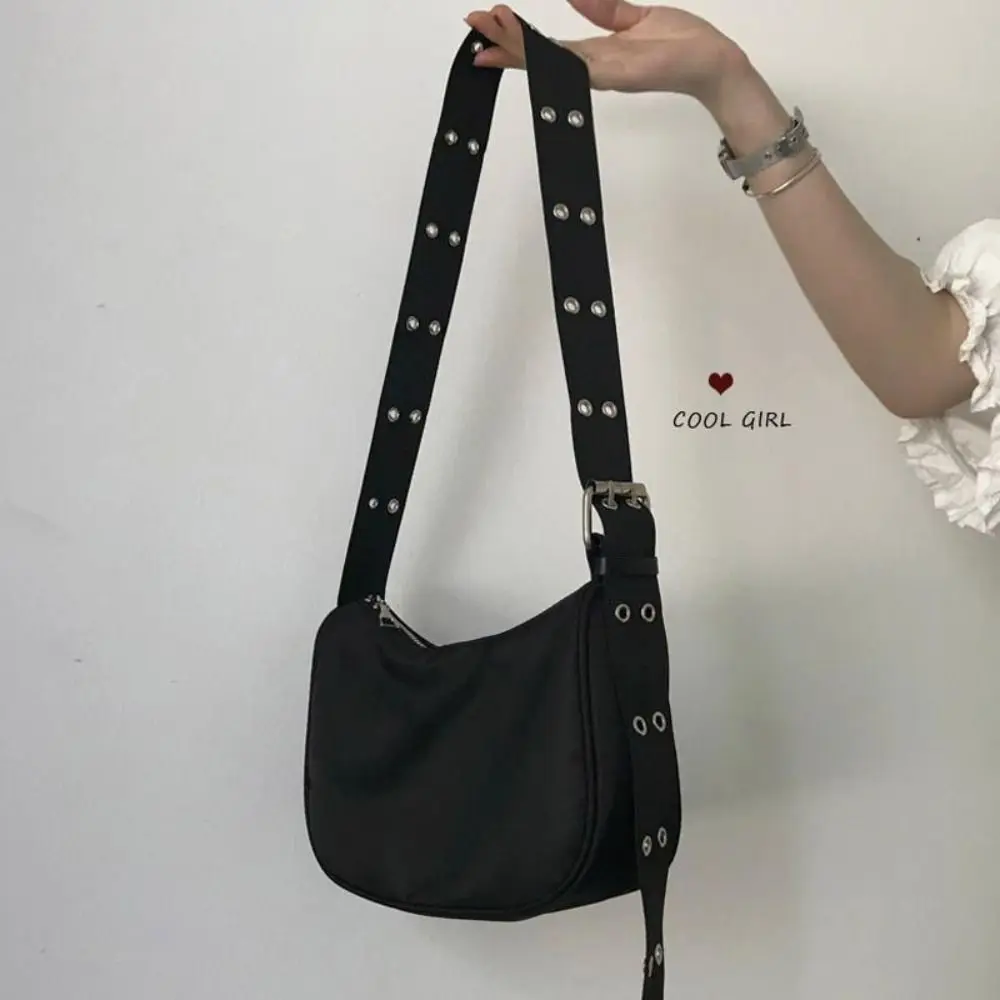 Nylon Bag Women Vintage Black Shoulder Bag Casual Girls Armpit Bag Solid Color Handbag Street Crossbody Bag