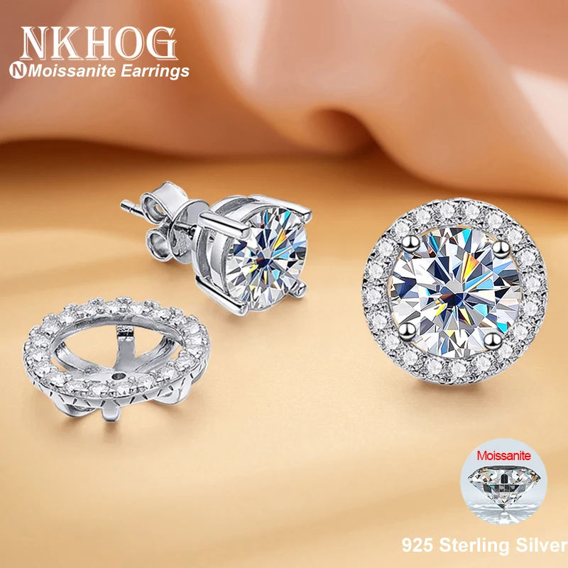 

NKHOG 2ct+0.3ct Full Moissanite Studs Earrings Women Ear Studs 925 Sterling Silver Wedding Gifts Fine Jewelry Pass Diamond Test