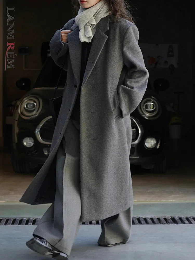 

LANMREM 2023 Winter New Wool Woolen Coat For Women Long Sleeves Single Breasted Heavy High End Warm Fashion Coats 2DA2504