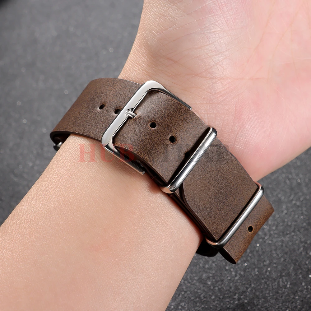 Universal Military-Style Leather Watch Band - Unisex Adjustable Strap